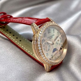 Patek Philippe Leather Strap Diamond Multifunctional Watch Red