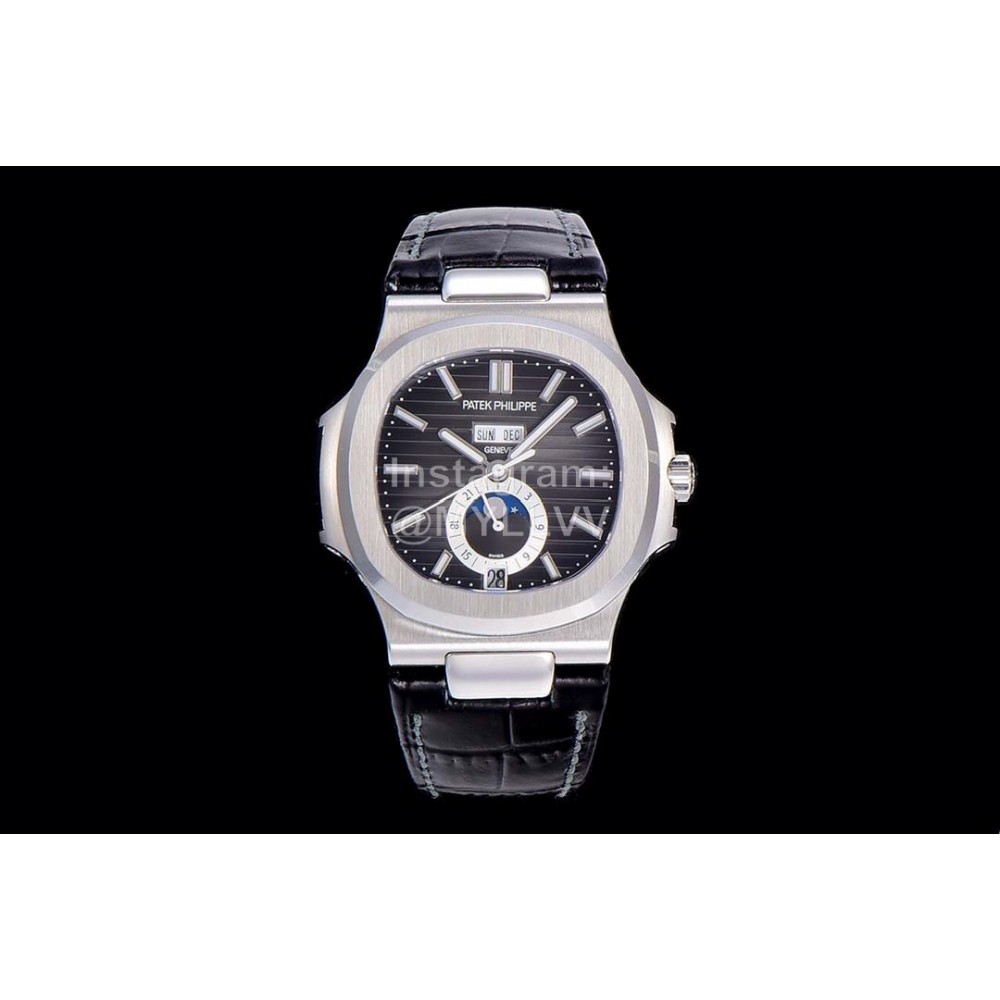 Patek Philippe Nautilus Leather Strap Multifunctional Watch Black