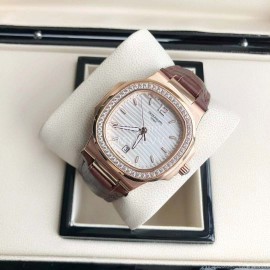 Patek Philippe 316l Steel 40mm White Dial Leather Strap Watch