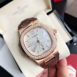 Patek Philippe 316l Steel 40mm White Dial Leather Strap Watch