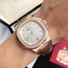 Patek Philippe 316l Steel 40mm White Dial Leather Strap Watch