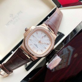 Patek Philippe 316l Steel 40mm White Dial Leather Strap Watch
