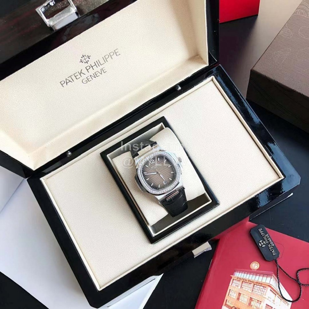 Patek Philippe 316l Steel 40mm Gray Dial Leather Strap Watch