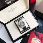 Patek Philippe 316l Steel 40mm Gray Dial Leather Strap Watch