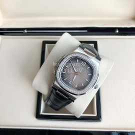 Patek Philippe 316l Steel 40mm Gray Dial Leather Strap Watch