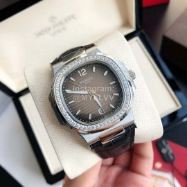 Patek Philippe 316l Steel 40mm Gray Dial Leather Strap Watch