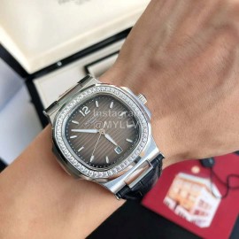 Patek Philippe 316l Steel 40mm Gray Dial Leather Strap Watch