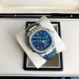 Patek Philippe 316l Steel 40mm Blue Dial Leather Strap Watch
