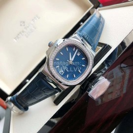Patek Philippe 316l Steel 40mm Blue Dial Leather Strap Watch