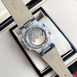 Patek Philippe 316l Steel 40mm Blue Dial Leather Strap Watch