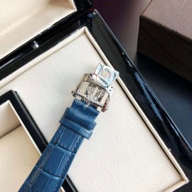 Patek Philippe 316l Steel 40mm Blue Dial Leather Strap Watch