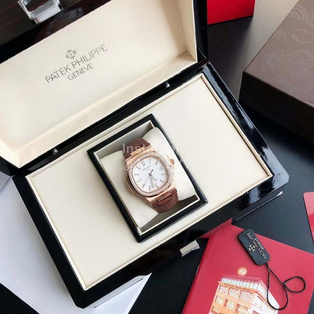 Patek Philippe 316l Steel 40mm Dial Leather Strap Diamond Watch