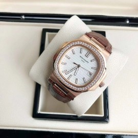 Patek Philippe 316l Steel 40mm Dial Leather Strap Diamond Watch
