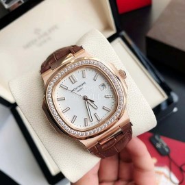 Patek Philippe 316l Steel 40mm Dial Leather Strap Diamond Watch