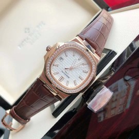 Patek Philippe 316l Steel 40mm Dial Leather Strap Diamond Watch