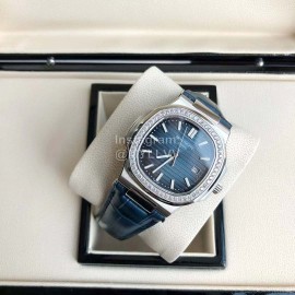 Patek Philippe 316l Steel 40mm Dial Diamond Leather Strap Watch