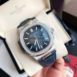 Patek Philippe 316l Steel 40mm Dial Diamond Leather Strap Watch