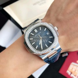 Patek Philippe 316l Steel 40mm Dial Diamond Leather Strap Watch