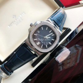 Patek Philippe 316l Steel 40mm Dial Diamond Leather Strap Watch