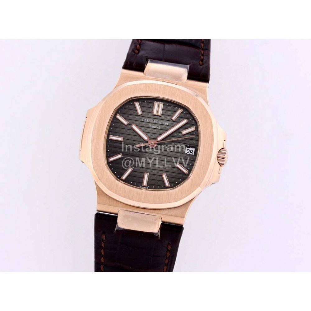 Patek Philippe Leather Strap Mechanical Watch For Men Rose Gold