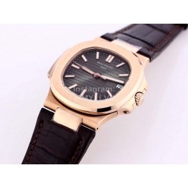 Patek Philippe Leather Strap Mechanical Watch For Men Rose Gold
