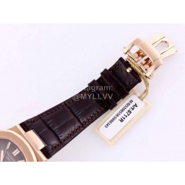 Patek Philippe Leather Strap Mechanical Watch For Men Rose Gold