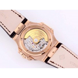 Patek Philippe Leather Strap Mechanical Watch For Men Rose Gold