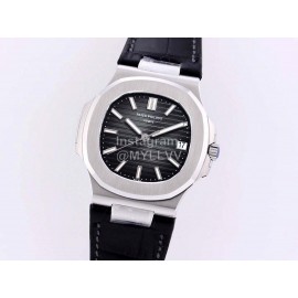Patek Philippe Leather Strap Mechanical Watch For Men Silver