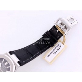 Patek Philippe Leather Strap Mechanical Watch For Men Silver
