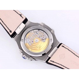 Patek Philippe Leather Strap Mechanical Watch For Men Silver