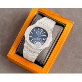 Patek Philippe Navy Dial Steel Strap Diamond Watch