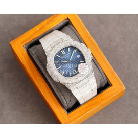 Patek Philippe Navy Dial Steel Strap Diamond Watch