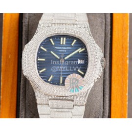 Patek Philippe Navy Dial Steel Strap Diamond Watch