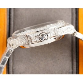 Patek Philippe Navy Dial Steel Strap Diamond Watch