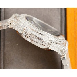 Patek Philippe Navy Dial Steel Strap Diamond Watch