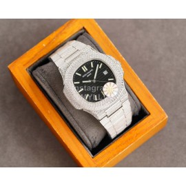 Patek Philippe Black Dial Steel Strap Diamond Watch