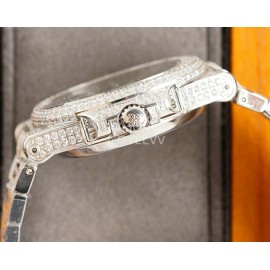 Patek Philippe Black Dial Steel Strap Diamond Watch