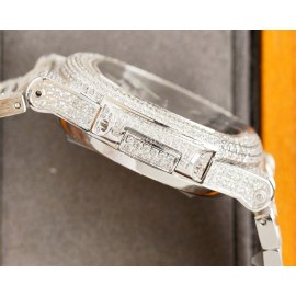 Patek Philippe Black Dial Steel Strap Diamond Watch