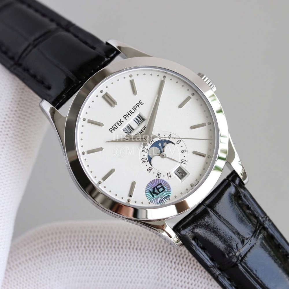 Patek Philippe Black Leather Strap Multifunctional Watch