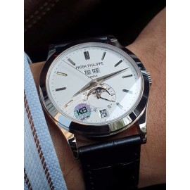 Patek Philippe Black Leather Strap Multifunctional Watch