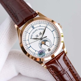 Patek Philippe Leather Strap White Dial Multifunctional Watch