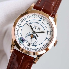Patek Philippe Leather Strap White Dial Multifunctional Watch