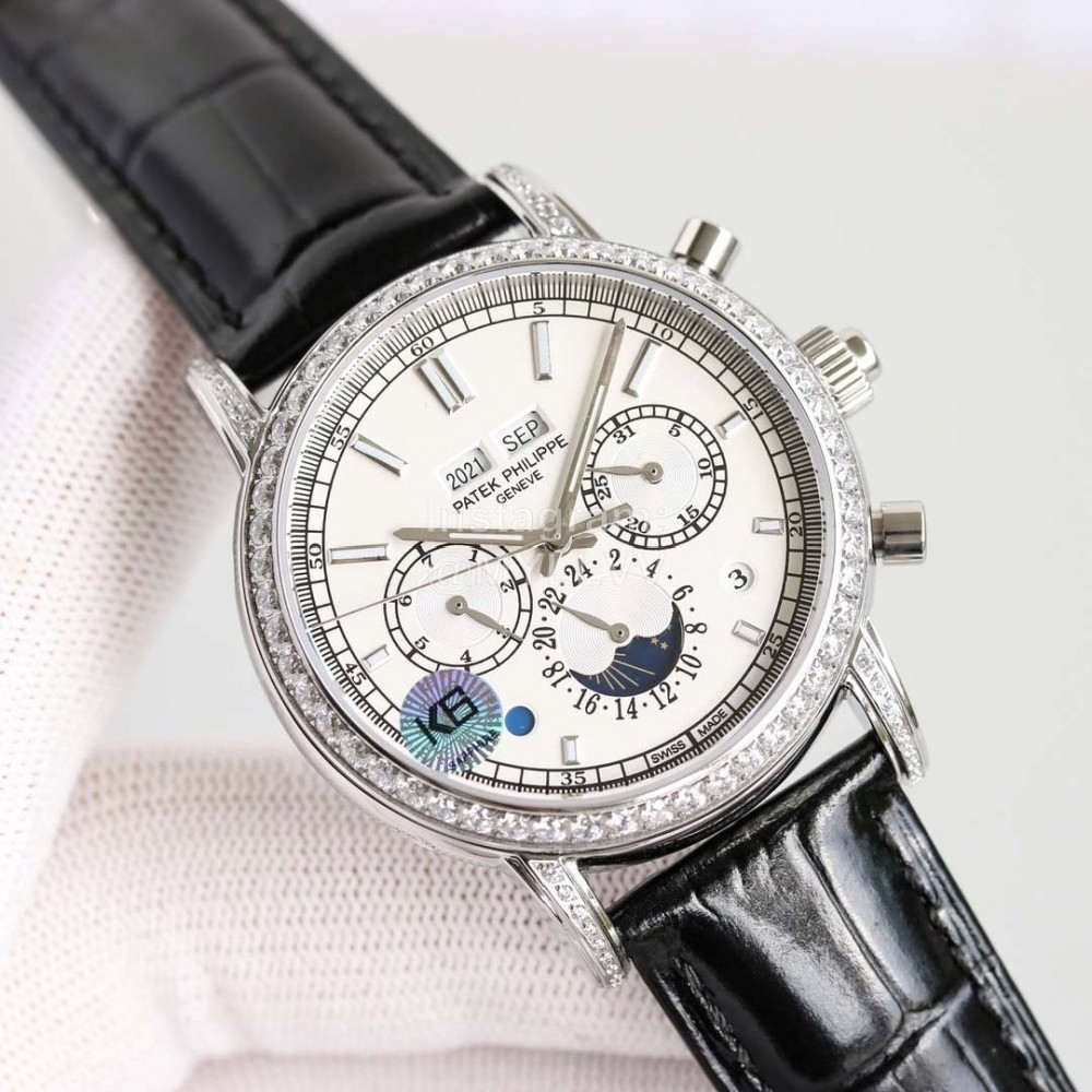 Patek Philippe 316l Steel 41mm Dial Diamond Multifunctional Watch Silver