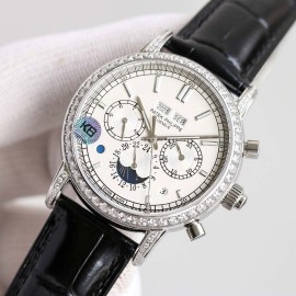 Patek Philippe 316l Steel 41mm Dial Diamond Multifunctional Watch Silver