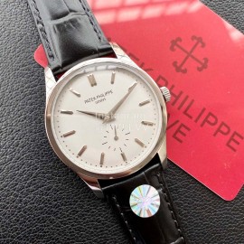 Patek Philippe Leather Strap 37mm Dial Watch Silver