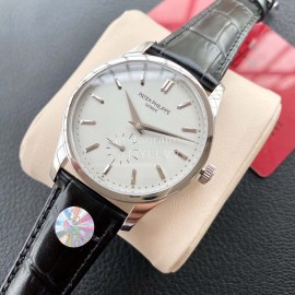 Patek Philippe Leather Strap 37mm Dial Watch Silver