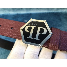 Philipp Plein New Crocodile Leather Belt For Men Wine Red