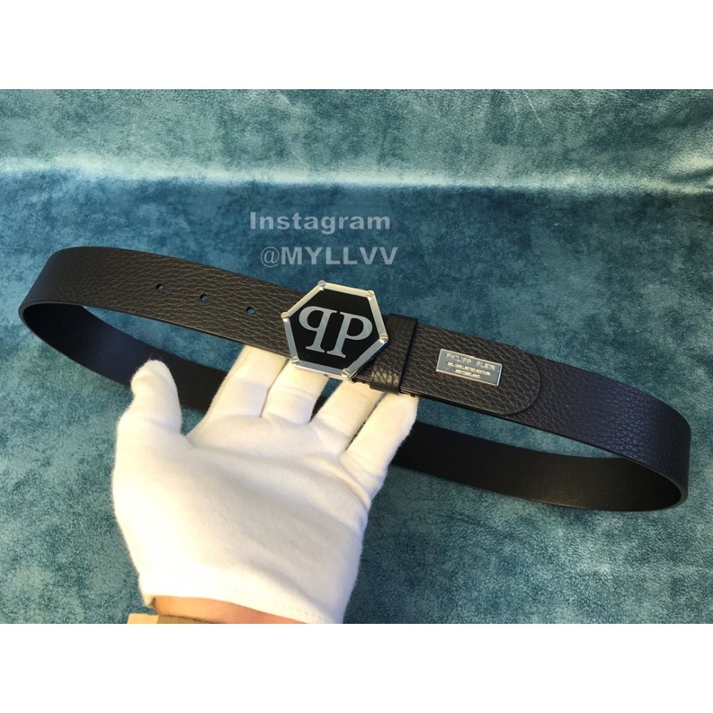 Philipp Plein Fashion Black Leather Pp Buckle Belt For Men