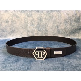 Philipp Plein Fashion Black Leather Pp Buckle Belt For Men
