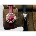 Piaget An Factory Diamond Case Leather Strap Watch Wine Red